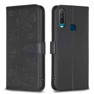 For vivo Y11 / Y12 / Y15 / Y17 Four-leaf Embossed Leather Phone Case(Black)
