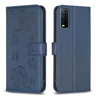 For vivo Y20 Four-leaf Embossed Leather Phone Case(Blue)