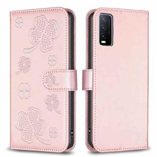 For vivo Y20 Four-leaf Embossed Leather Phone Case(Pink)