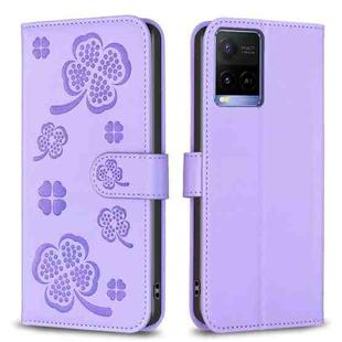 For vivo Y21 / Y21s / Y33s Four-leaf Embossed Leather Phone Case(Purple)