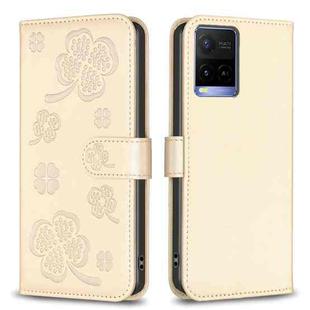 For vivo Y21 / Y21s / Y33s Four-leaf Embossed Leather Phone Case(Gold)