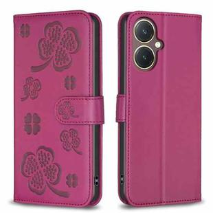 For vivo Y27 4G Four-leaf Embossed Leather Phone Case(Rose Red)