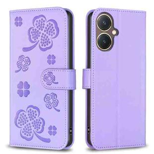 For vivo Y27 4G Four-leaf Embossed Leather Phone Case(Purple)