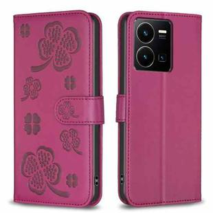 For vivo Y35 4G / Y22s Four-leaf Embossed Leather Phone Case(Rose Red)