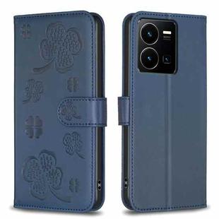 For vivo Y35 4G / Y22s Four-leaf Embossed Leather Phone Case(Blue)