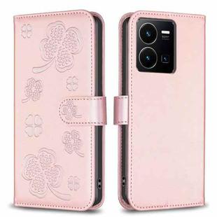 For vivo Y35 4G / Y22s Four-leaf Embossed Leather Phone Case(Pink)