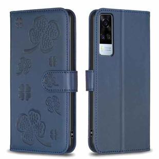 For vivo Y51 2020 / Y51a / Y51s Four-leaf Embossed Leather Phone Case(Blue)