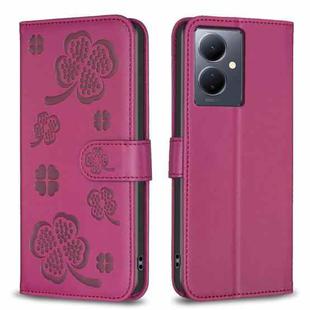 For vivo Y78 5G / Y36 Four-leaf Embossed Leather Phone Case(Rose Red)