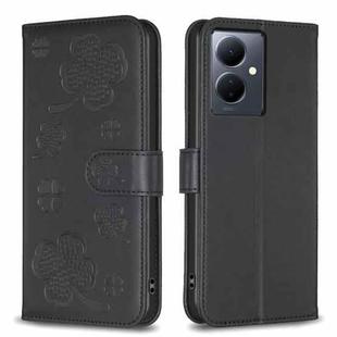 For vivo Y78 5G / Y36 Four-leaf Embossed Leather Phone Case(Black)
