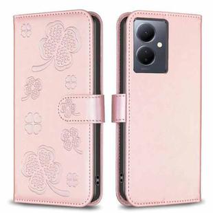 For vivo Y78 5G / Y36 Four-leaf Embossed Leather Phone Case(Pink)