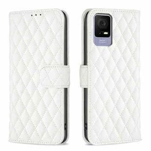 For TCL 405 Diamond Lattice Wallet Flip Leather Phone Case(White)