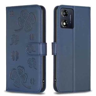 For Motorola Moto E13 4G Four-leaf Embossed Leather Phone Case(Blue)