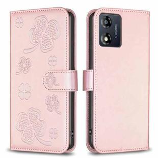 For Motorola Moto E13 4G Four-leaf Embossed Leather Phone Case(Pink)