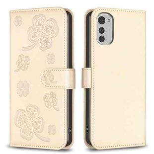 For Motorola Moto E32 4G Four-leaf Embossed Leather Phone Case(Gold)