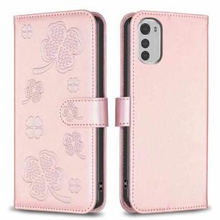 For Motorola Moto E32 4G Four-leaf Embossed Leather Phone Case(Pink)