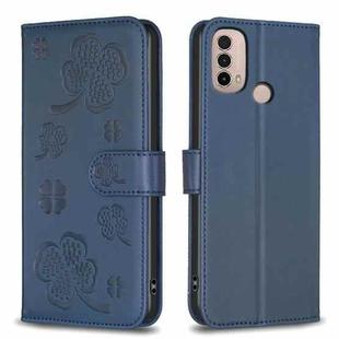 For Motorola Moto E40 / E30 Four-leaf Embossed Leather Phone Case(Blue)