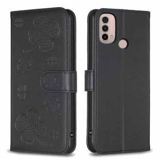 For Motorola Moto E40 / E30 Four-leaf Embossed Leather Phone Case(Black)