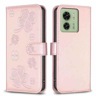 For Motorola Edge 40 5G Four-leaf Embossed Leather Phone Case(Pink)