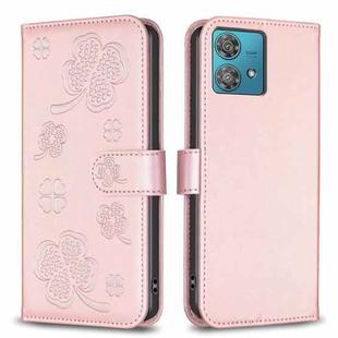 For Motorola Edge 40 Neo Four-leaf Embossed Leather Phone Case(Pink)