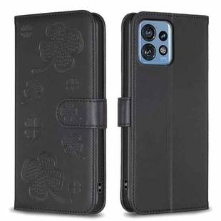 For Motorola Edge 40 Pro 5G / X40 / X40 Pro Four-leaf Embossed Leather Phone Case(Black)