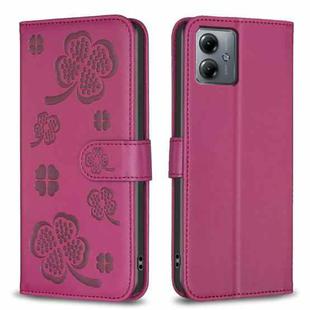 For Motorola Moto G14 4G Four-leaf Embossed Leather Phone Case(Rose Red)