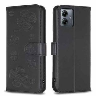 For Motorola Moto G14 4G Four-leaf Embossed Leather Phone Case(Black)