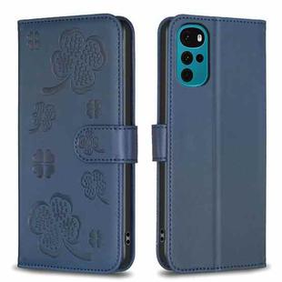 For Motorola Moto G22 Four-leaf Embossed Leather Phone Case(Blue)