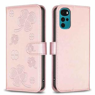 For Motorola Moto G22 Four-leaf Embossed Leather Phone Case(Pink)
