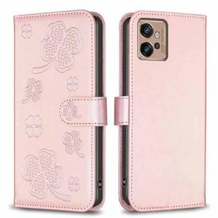 For Motorola Moto G32 4G Four-leaf Embossed Leather Phone Case(Pink)