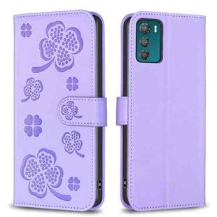 For Motorola Moto G42 Four-leaf Embossed Leather Phone Case(Purple)