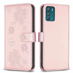 For Motorola Moto G42 Four-leaf Embossed Leather Phone Case(Pink)