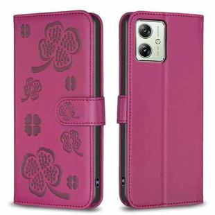 For Motorola Moto G54 5G EU Edition Four-leaf Embossed Leather Phone Case(Rose Red)