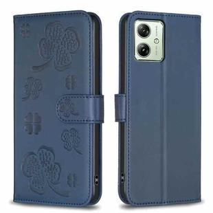 For Motorola Moto G54 5G EU Edition Four-leaf Embossed Leather Phone Case(Blue)