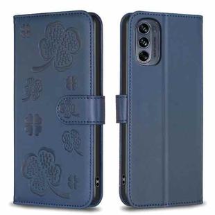 For Motorola Moto G62 Four-leaf Embossed Leather Phone Case(Blue)