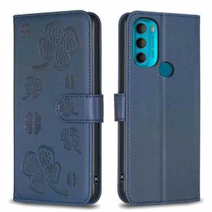 For Motorola Moto G71 Four-leaf Embossed Leather Phone Case(Blue)