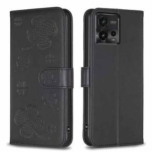 For Motorola Moto G72 Four-leaf Embossed Leather Phone Case(Black)