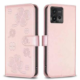 For Motorola Moto G72 Four-leaf Embossed Leather Phone Case(Pink)
