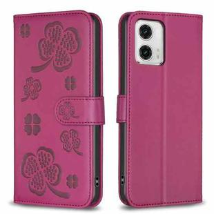 For Motorola Moto G73 5G Four-leaf Embossed Leather Phone Case(Rose Red)