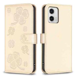 For Motorola Moto G73 5G Four-leaf Embossed Leather Phone Case(Gold)