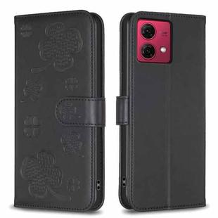 For Motorola Moto G84 Four-leaf Embossed Leather Phone Case(Black)