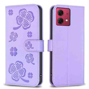 For Motorola Moto G84 Four-leaf Embossed Leather Phone Case(Purple)