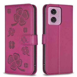 For Motorola Moto G34 5G / G45 5G Four-leaf Embossed Leather Phone Case(Rose Red)