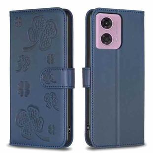 For Motorola Moto G34 5G Four-leaf Embossed Leather Phone Case(Blue)
