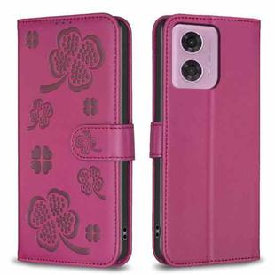 For Motorola Moto G24 / E14 / G04 Four-leaf Embossed Leather Phone Case(Rose Red)