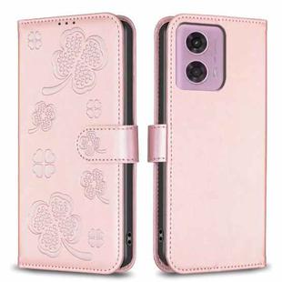 For Motorola Moto G24 / E14 / G04 Four-leaf Embossed Leather Phone Case(Pink)
