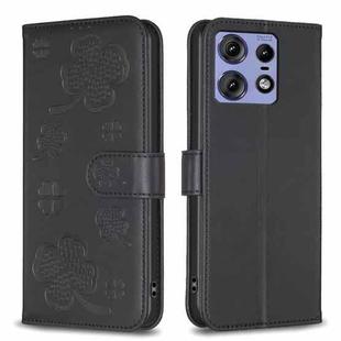 For Motorola Edge 50 Pro 5G Four-leaf Embossed Leather Phone Case(Black)
