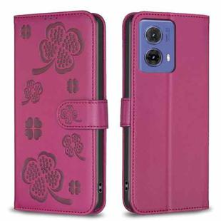 For Motorola Moto G85 Four-leaf Embossed Leather Phone Case(Rose Red)