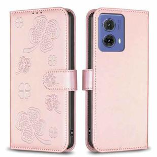 For Motorola Moto G85 Four-leaf Embossed Leather Phone Case(Pink)