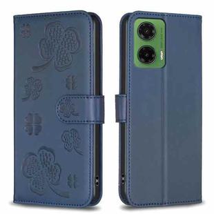 For Motorola Moto G35 Four-leaf Embossed Leather Phone Case(Blue)