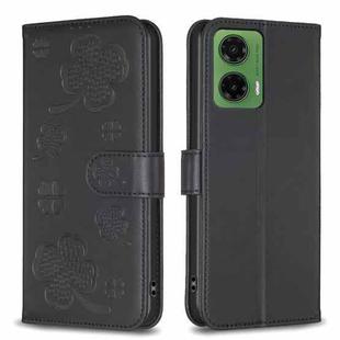 For Motorola Moto G35 Four-leaf Embossed Leather Phone Case(Black)